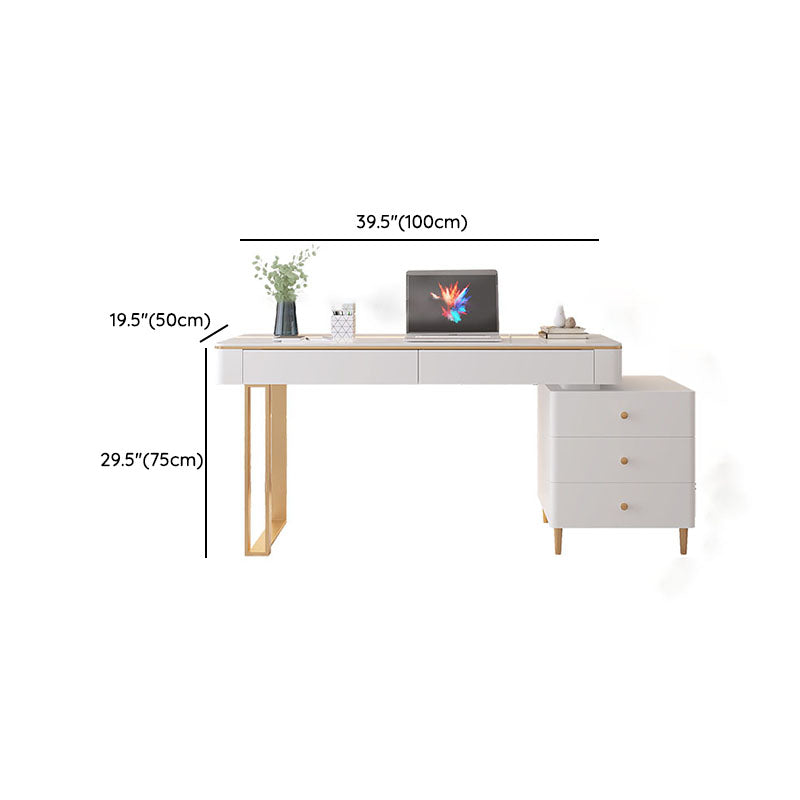 Modern Stone Office Desk Rectangular Shape Task Desk with 5-Drawers in White