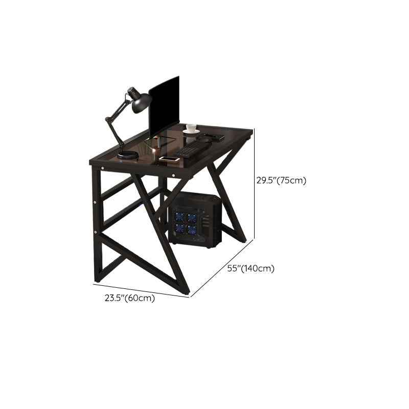 Contemporary Glass Top Writing Desk 29.53" Tall Rectangular Office Desk