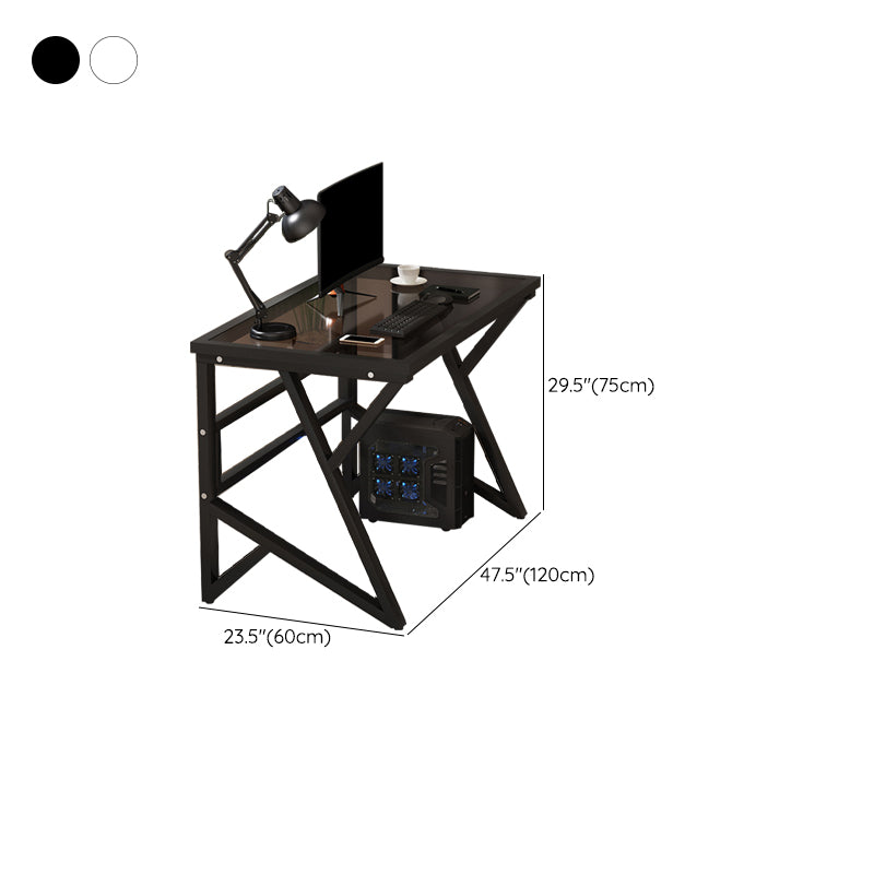 Contemporary Glass Top Writing Desk 29.53" Tall Rectangular Office Desk