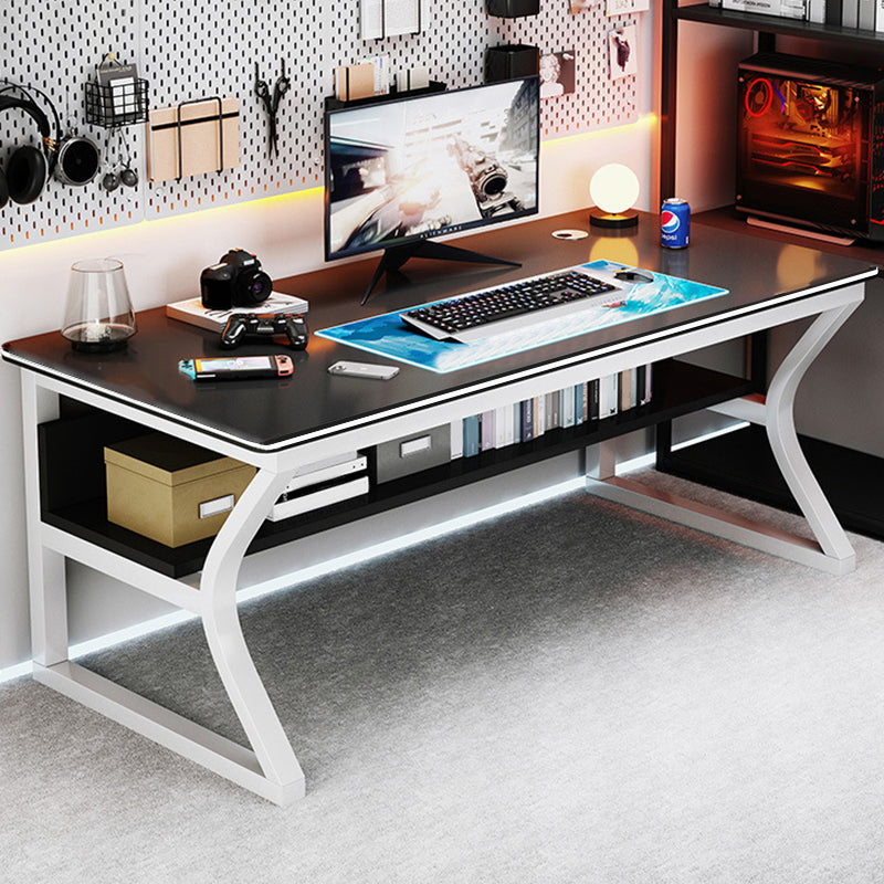 Contemporary Gaming Desk Antique Finish Wood Computer Desk with Metal Legs