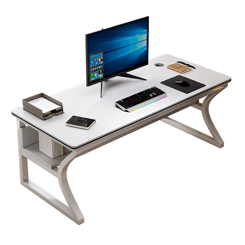 Contemporary Gaming Desk Antique Finish Wood Computer Desk with Metal Legs