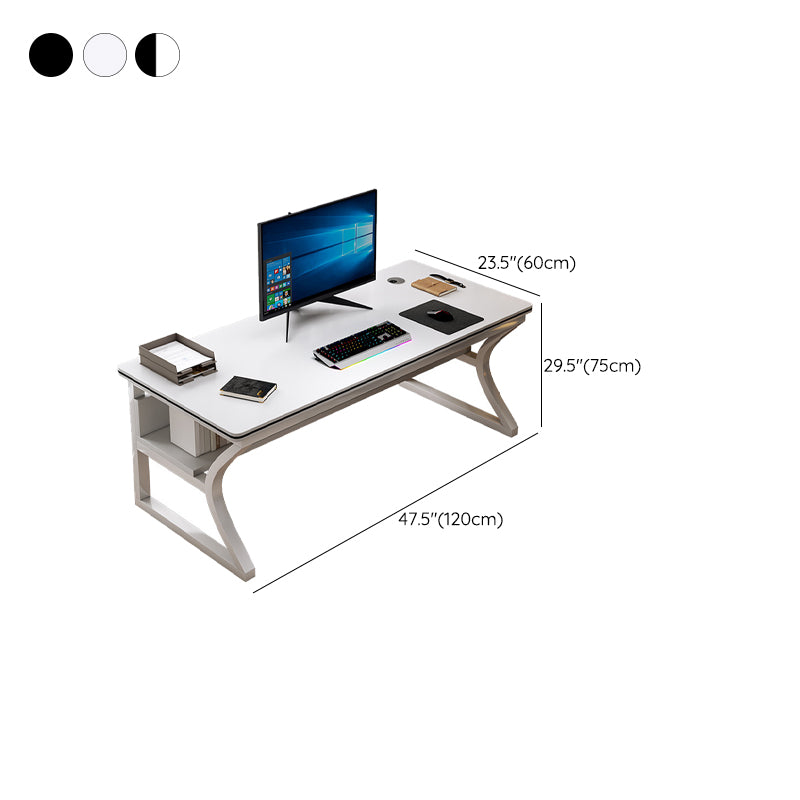 Contemporary Gaming Desk Antique Finish Wood Computer Desk with Metal Legs