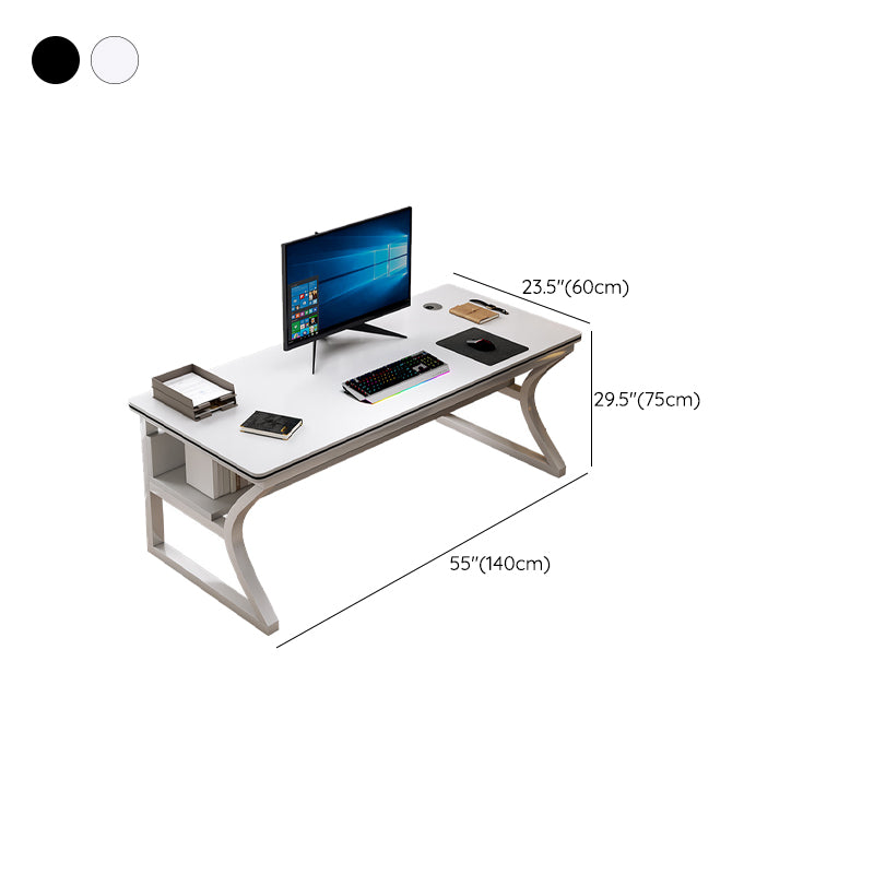 Contemporary Gaming Desk Antique Finish Wood Computer Desk with Metal Legs