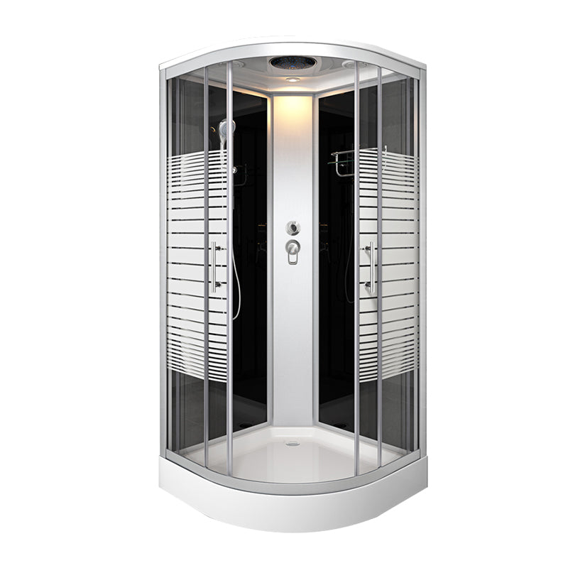 Rounded Double Sliding Shower Stall Striped Tempered Glass Shower Stall