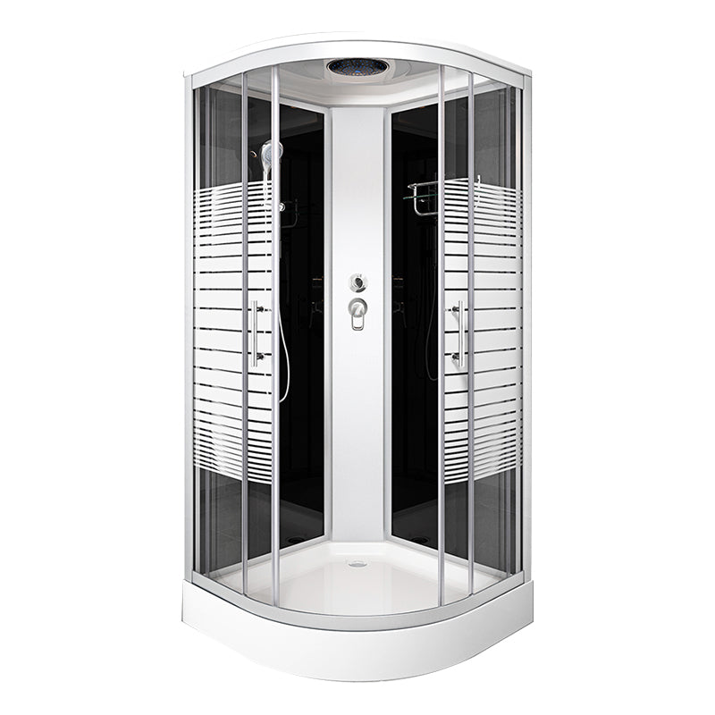 Rounded Double Sliding Shower Stall Striped Tempered Glass Shower Stall