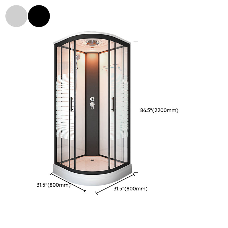 Rounded Double Sliding Shower Stall Striped Tempered Glass Shower Stall