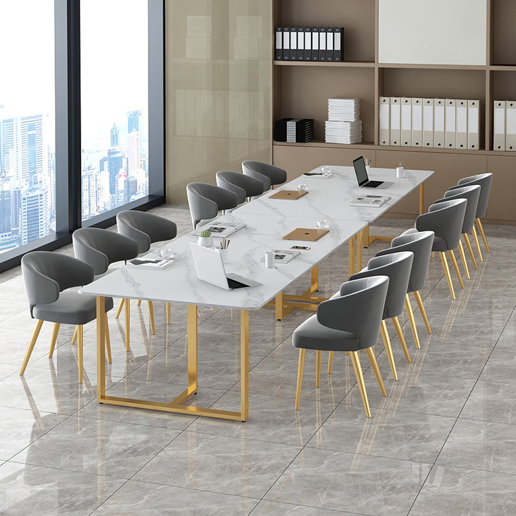 Stone Modern Style Office Desk Rectangular Shape Conference Table with 2-Legs in White