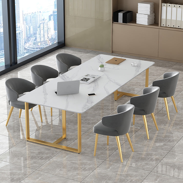 Stone Modern Style Office Desk Rectangular Shape Conference Table with 2-Legs in White