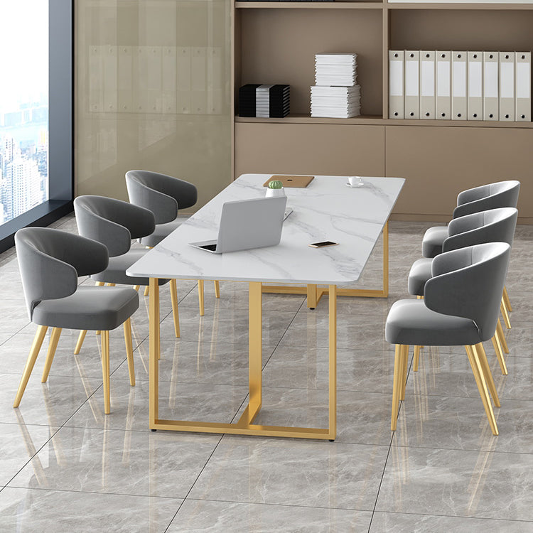 Stone Modern Style Office Desk Rectangular Shape Conference Table with 2-Legs in White