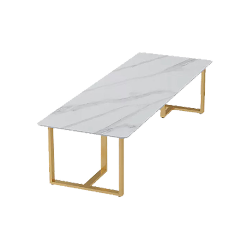 Stone Modern Style Office Desk Rectangular Shape Conference Table with 2-Legs in White