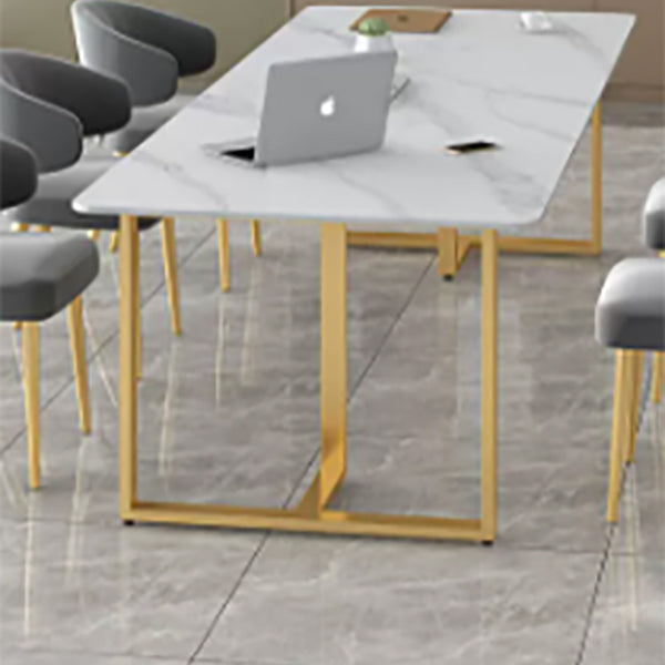 Stone Modern Style Office Desk Rectangular Shape Conference Table with 2-Legs in White