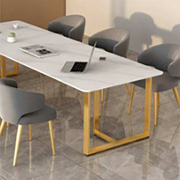 Stone Modern Style Office Desk Rectangular Shape Conference Table with 2-Legs in White