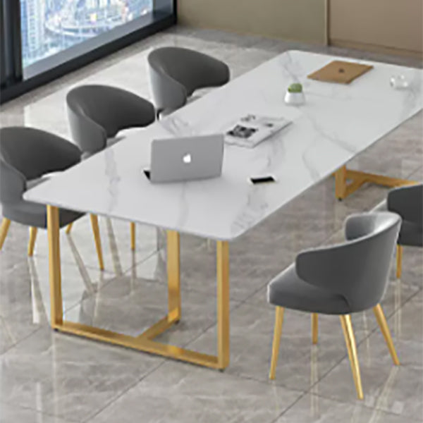 Stone Modern Style Office Desk Rectangular Shape Conference Table with 2-Legs in White