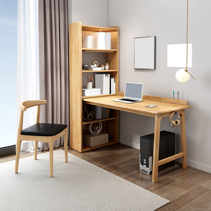 Modern Writing Desk with Storage and Cabinet Solid Wood Desk with Chair