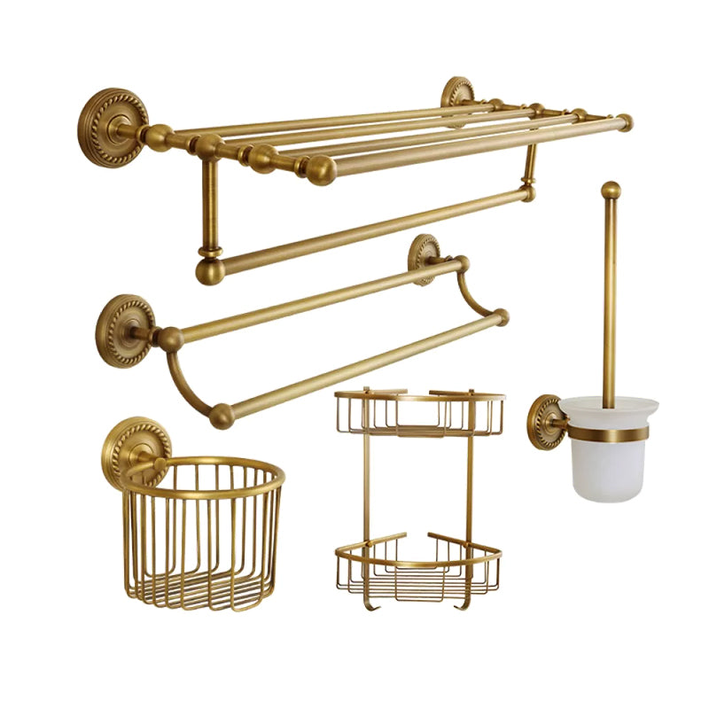 Brass Traditional Bathroom Accessory Set Vintage Bronze Bath Shelf/Towel Bar/Robe Hook