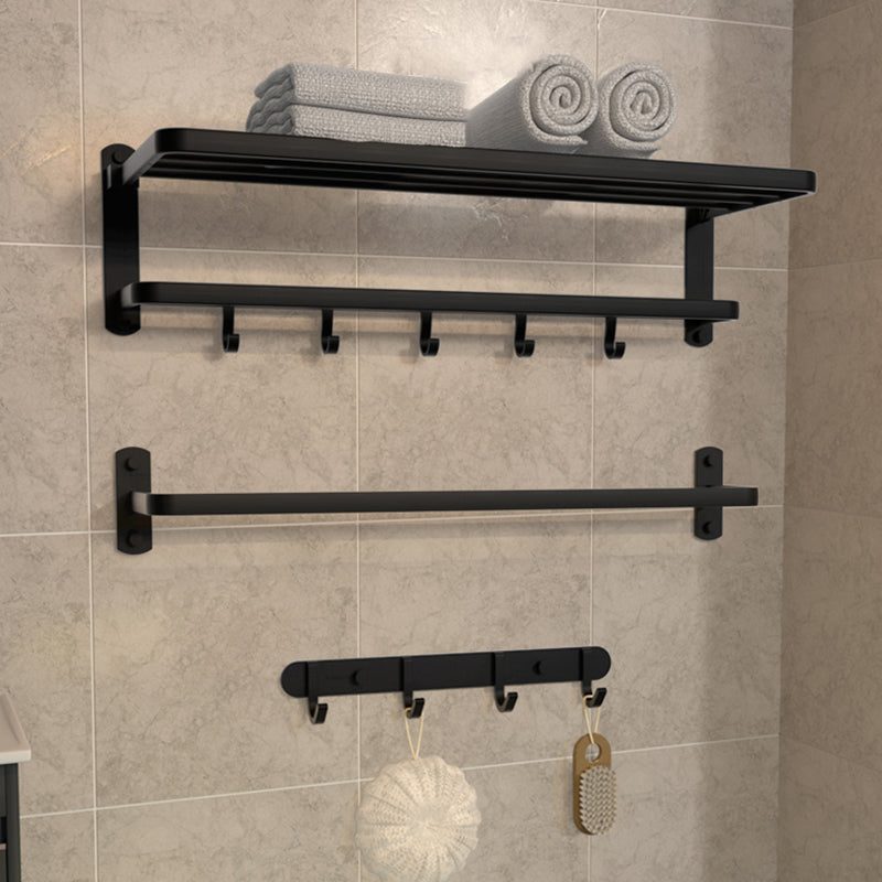 Modern Matte Black Bathroom Accessory Set with Towel Bar/Bath Shelf & Robe Hooks