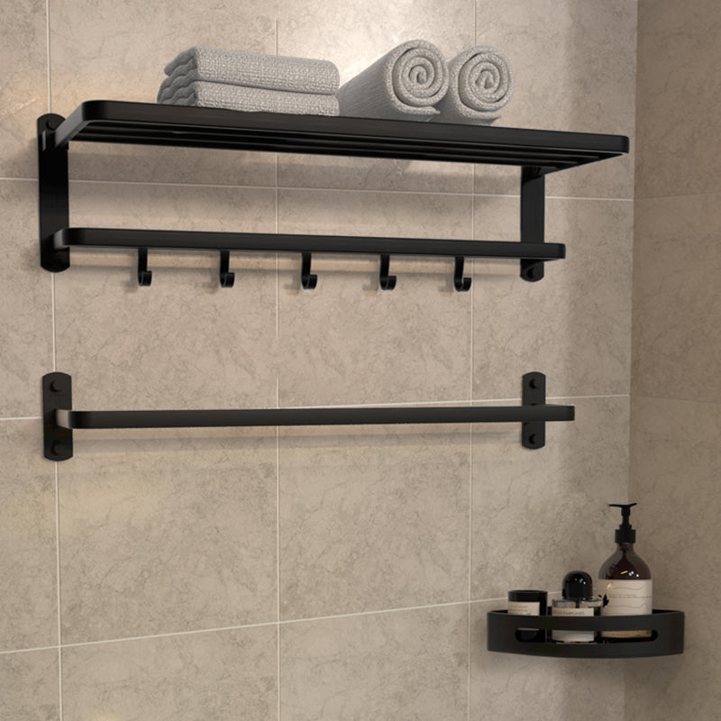 Modern Matte Black Bathroom Accessory Set with Towel Bar/Bath Shelf & Robe Hooks