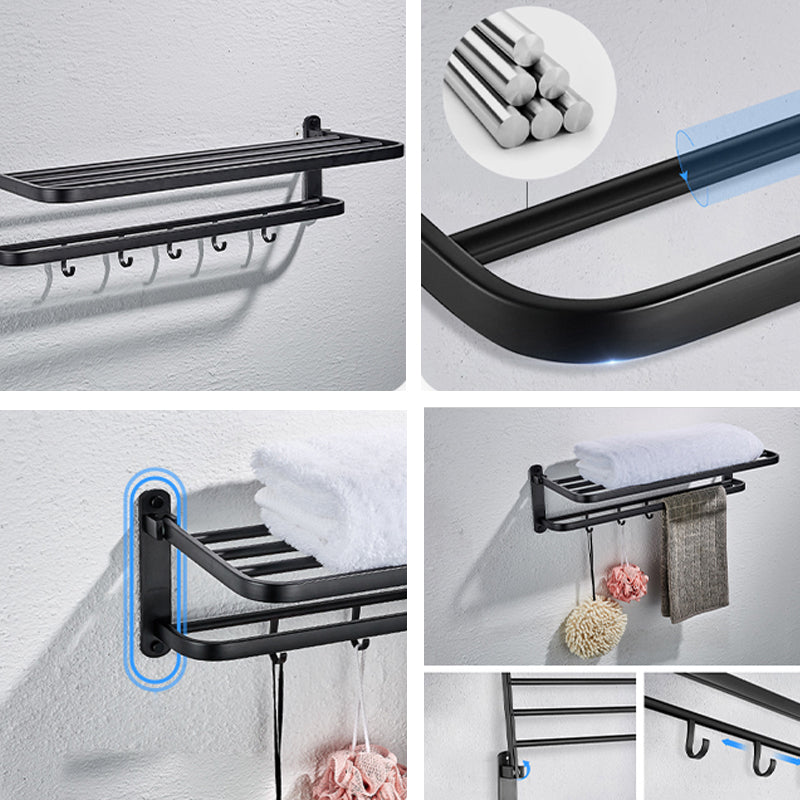 Modern Matte Black Bathroom Accessory Set with Towel Bar/Bath Shelf & Robe Hooks