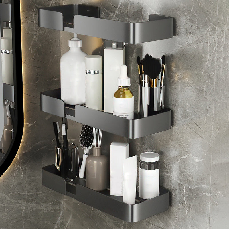 3 Piece Modern Bathroom Hardware Set Aluminum Bath Shelf in Grey