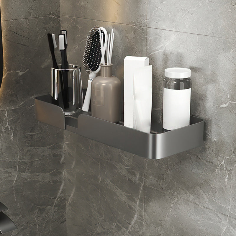 3 Piece Modern Bathroom Hardware Set Aluminum Bath Shelf in Grey