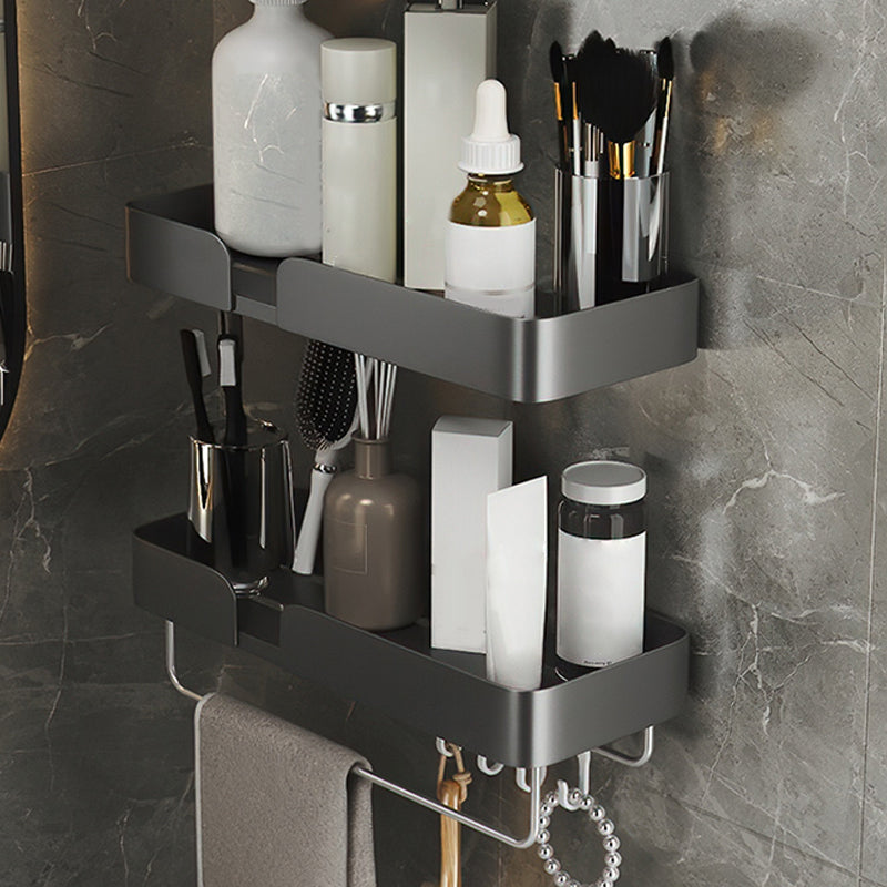 3 Piece Modern Bathroom Hardware Set Aluminum Bath Shelf in Grey