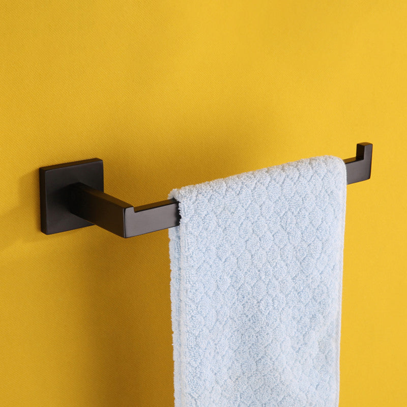 Contemporary Black Bathroom Accessory Kit in Metal with Towel Ring