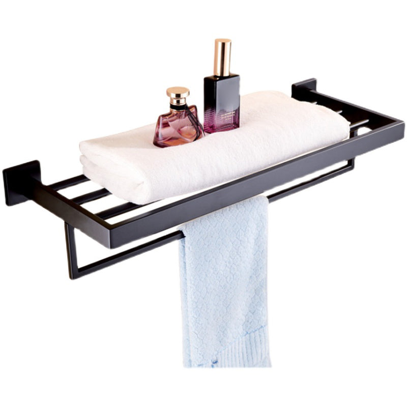 Contemporary Black Bathroom Accessory Kit in Metal with Towel Ring