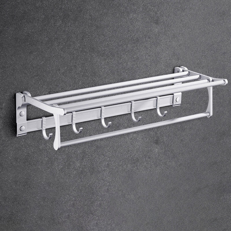 Contemporary Silver Metal Bathroom Accessory Kit with Towel Bar