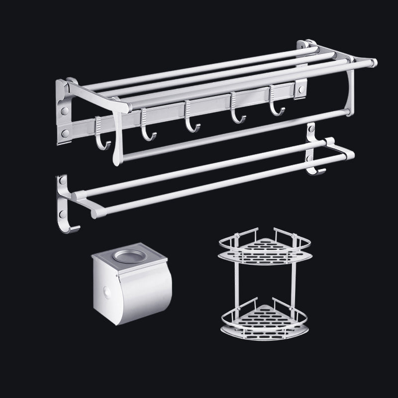 Contemporary Silver Metal Bathroom Accessory Kit with Towel Bar