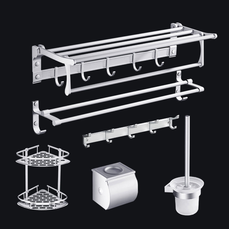 Contemporary Silver Metal Bathroom Accessory Kit with Towel Bar