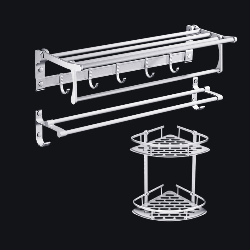 Contemporary Silver Metal Bathroom Accessory Kit with Towel Bar