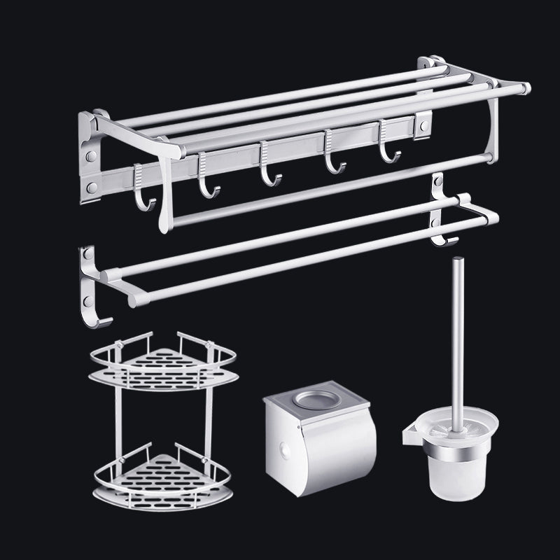 Contemporary Silver Metal Bathroom Accessory Kit with Towel Bar