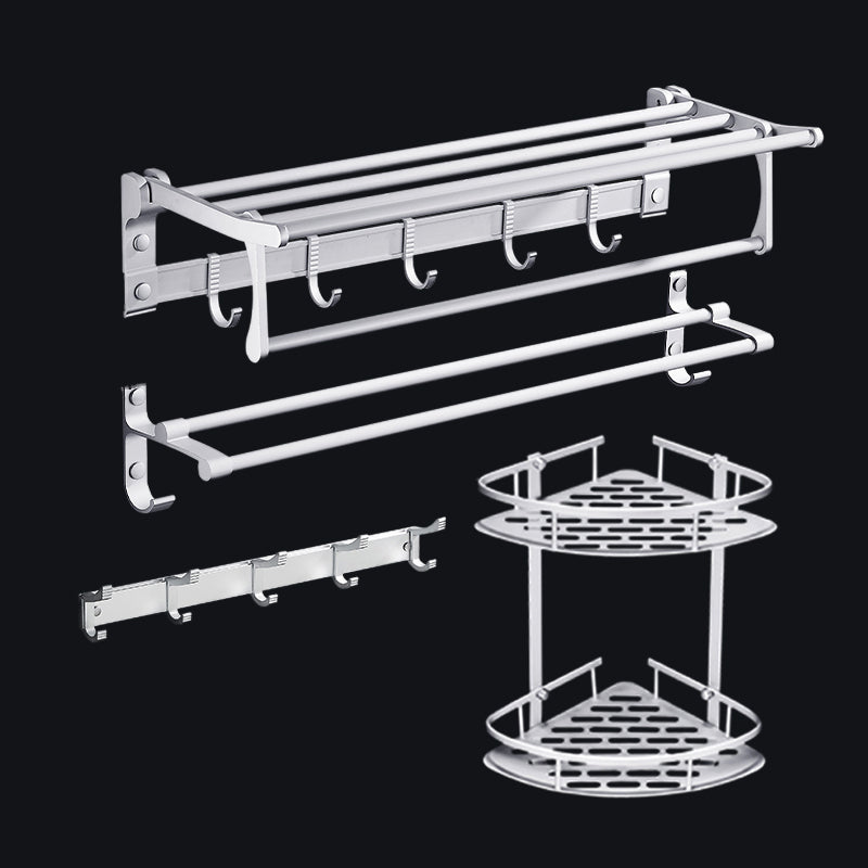 Contemporary Silver Metal Bathroom Accessory Kit with Towel Bar