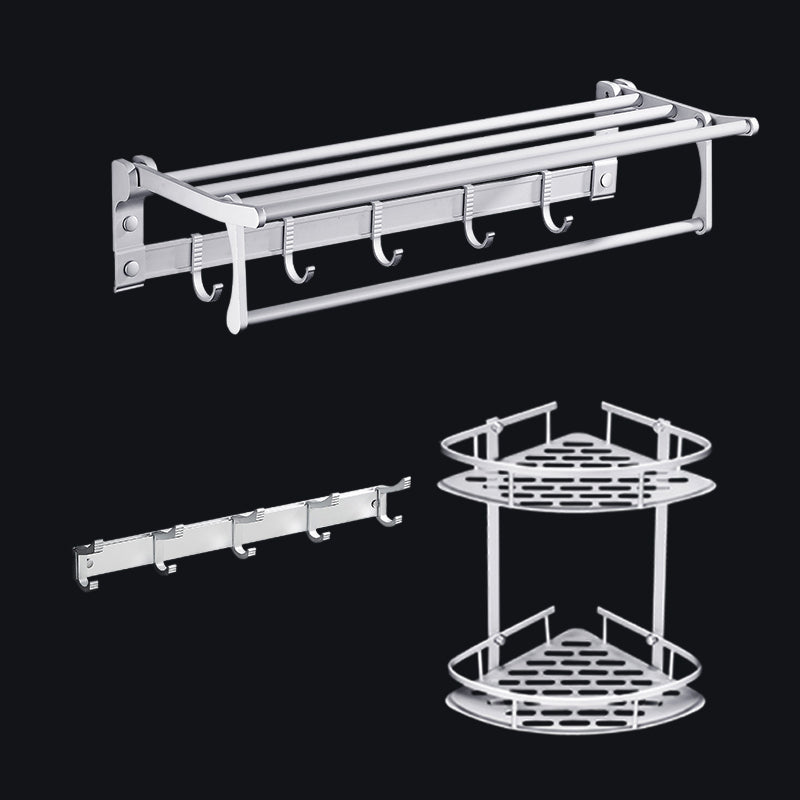 Contemporary Silver Metal Bathroom Accessory Kit with Towel Bar