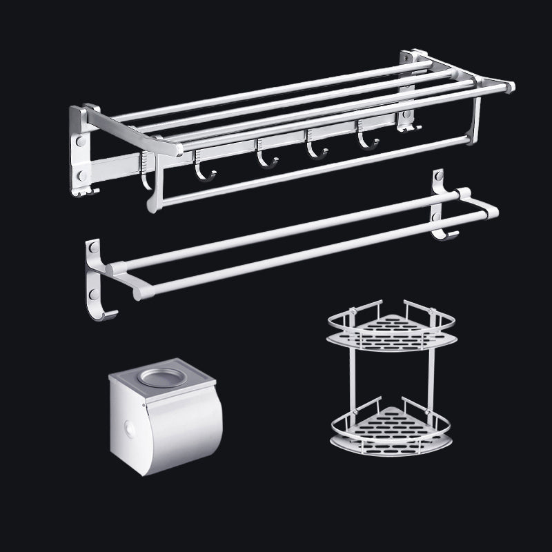 Contemporary Silver Metal Bathroom Accessory Kit with Towel Bar