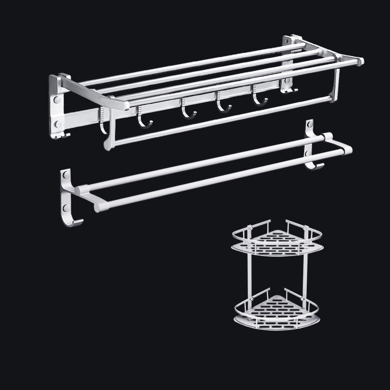 Contemporary Silver Metal Bathroom Accessory Kit with Towel Bar