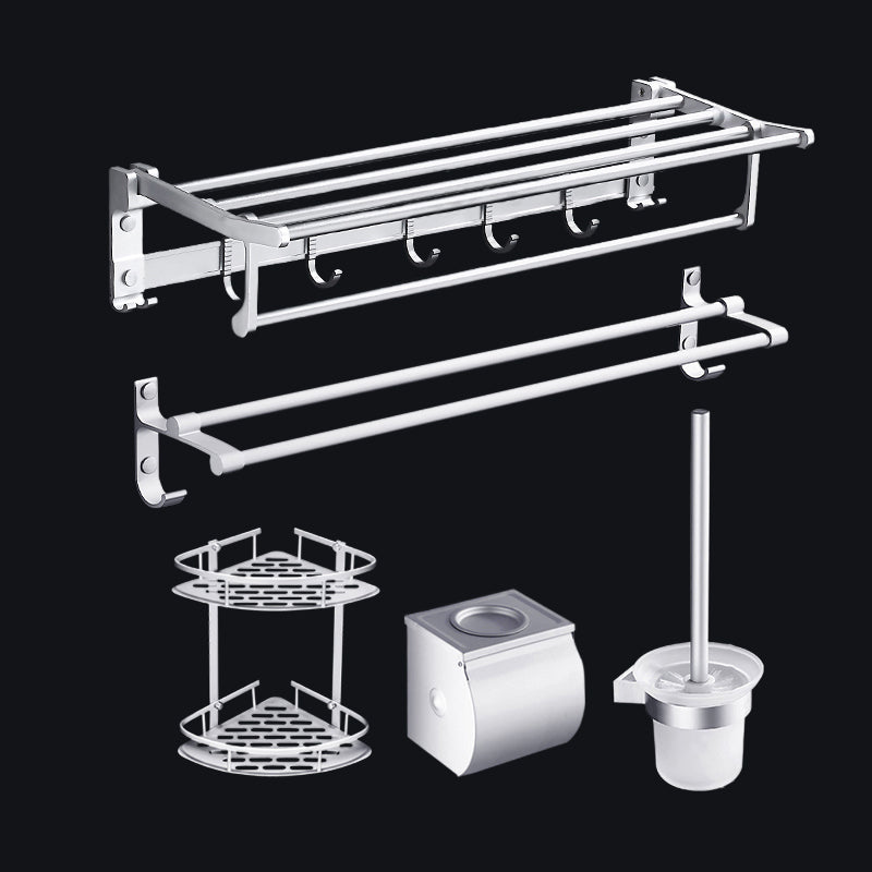 Contemporary Silver Metal Bathroom Accessory Kit with Towel Bar