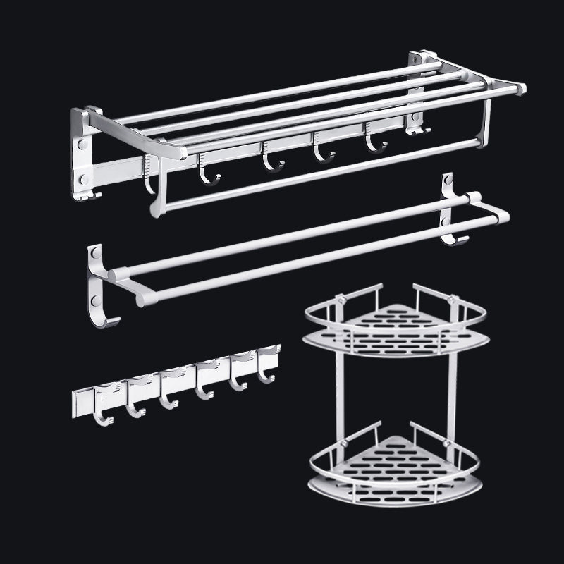 Contemporary Silver Metal Bathroom Accessory Kit with Towel Bar