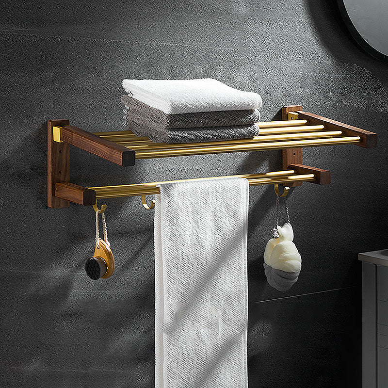 6-Piece Walnut Bathroom Accessory Set Metal Gold Bath Hardware Set