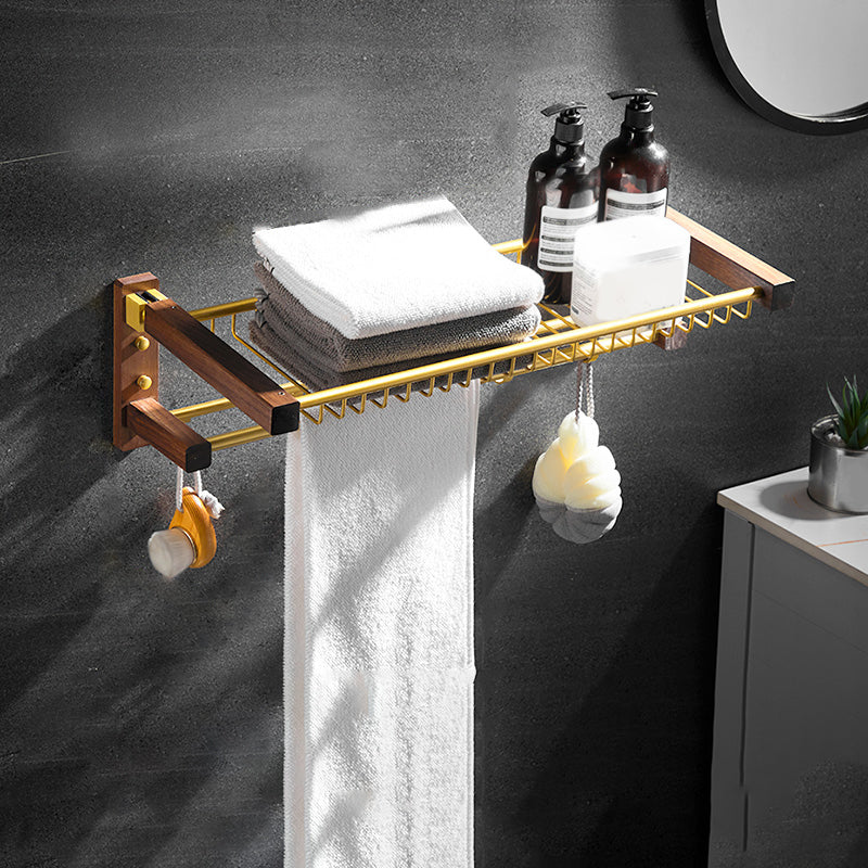 6-Piece Walnut Bathroom Accessory Set Metal Gold Bath Hardware Set