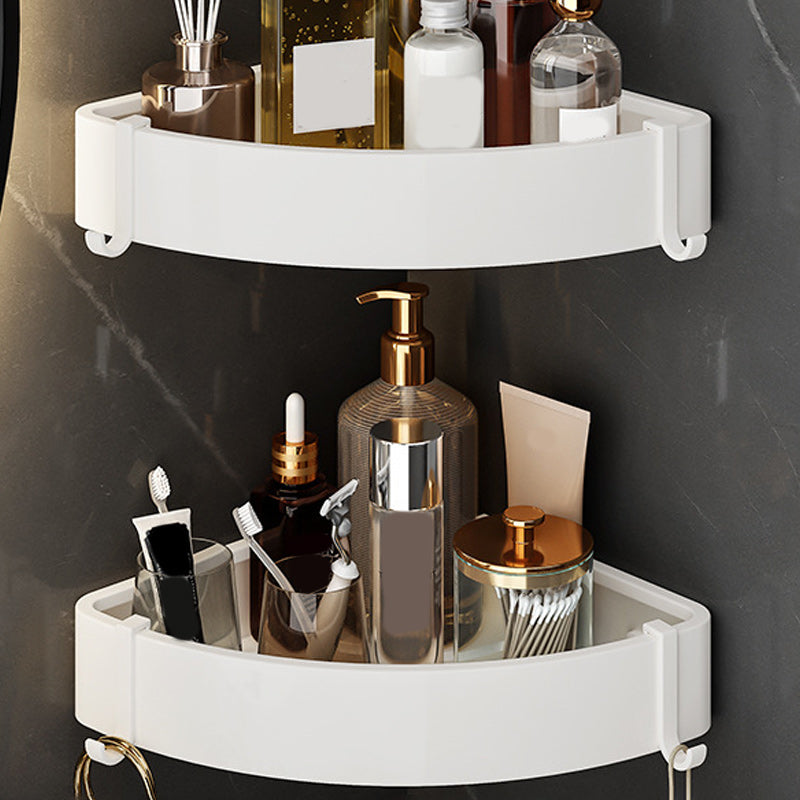 Modern White Finish Bathroom Accessory Set with Bath Shelf/Towel Bar/Robe Hooks