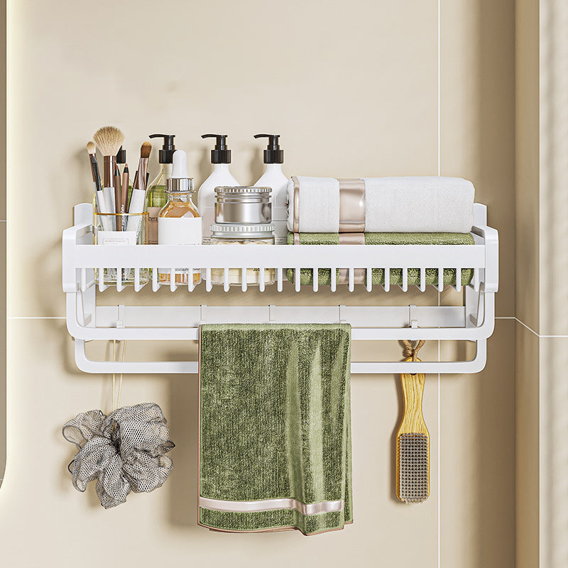 Modern White Finish Bathroom Accessory Set with Bath Shelf/Towel Bar/Robe Hooks