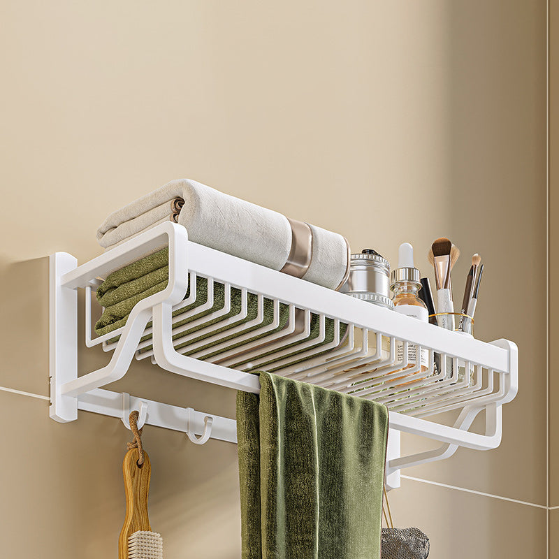 Modern White Finish Bathroom Accessory Set with Bath Shelf/Towel Bar/Robe Hooks