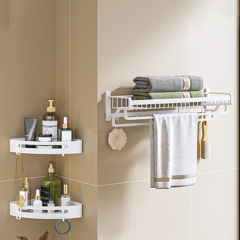 Modern White Finish Bathroom Accessory Set with Bath Shelf/Towel Bar/Robe Hooks