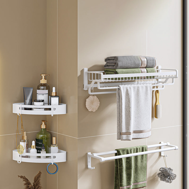 Modern White Finish Bathroom Accessory Set with Bath Shelf/Towel Bar/Robe Hooks