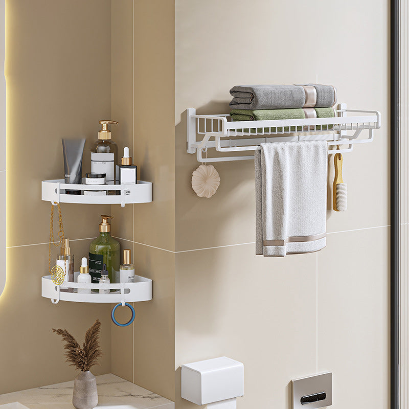 Modern White Finish Bathroom Accessory Set with Bath Shelf/Towel Bar/Robe Hooks