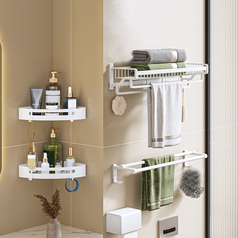 Modern White Finish Bathroom Accessory Set with Bath Shelf/Towel Bar/Robe Hooks