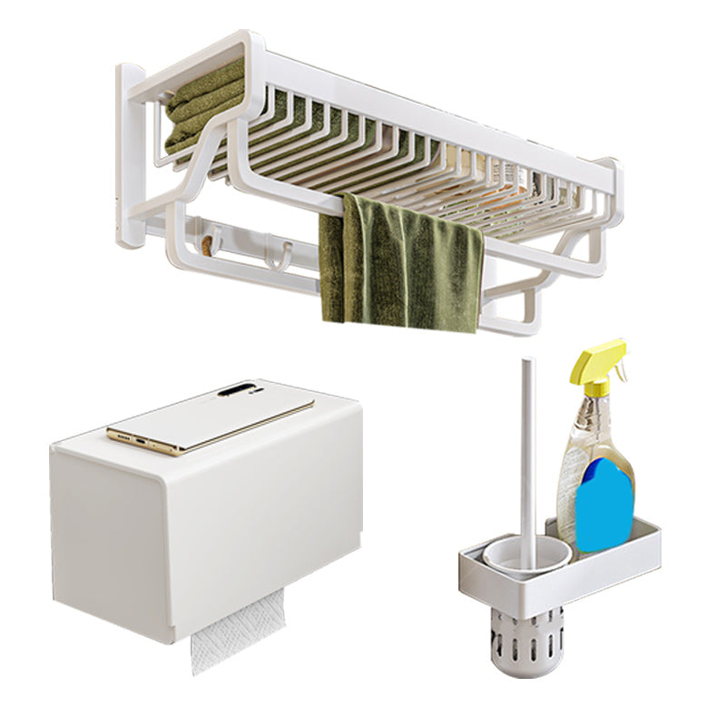 Modern White Finish Bathroom Accessory Set with Bath Shelf/Towel Bar/Robe Hooks