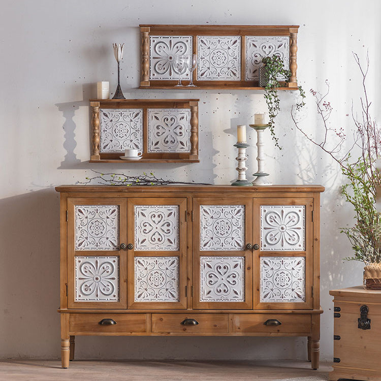 Distressed Wood Accent Cabinet Industrial Solid Wood Chest with Drawers