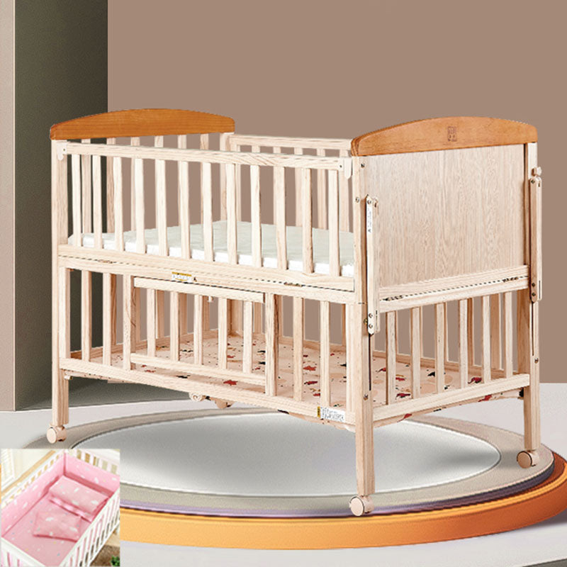 Farmhouse with Storage Baby Crib Wood Arched Crib with Casters